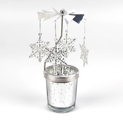 Portacandele decorativo - girevole - cervo - fiocchi di neve - fiori - argento