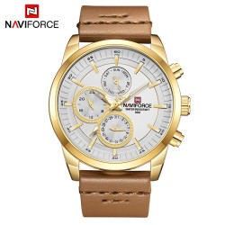 NAVIFORCE - orologio al quarzo alla moda - cinturino in pelle - impermeabile - oro/bianco