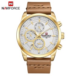 NAVIFORCE - orologio al quarzo alla moda - cinturino in pelle - impermeabile - oro/bianco