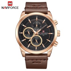NAVIFORCE - montre à quartz tendance - bracelet cuir - étanche - or rose / noir