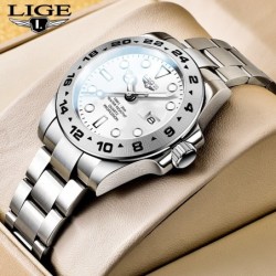 LIGE - Montre à quartz en acier inoxydable - étanche - blanche