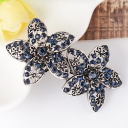 Elegante fermaglio per capelli - doppi fiori in cristallo blu