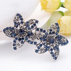Elegante fermaglio per capelli - doppi fiori in cristallo blu