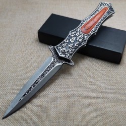 Couteau de poche pliant - tout acier - motif ciselé