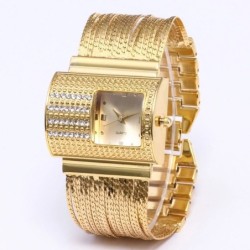 Lussuoso orologio al quarzo con cristalli - bracciale largo in oro