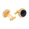 Luxurious round golden cufflinks - white crystals / black enamelCufflinks