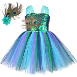 Costume de paon - robe à plumes/fleurs