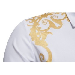 Elegante camicia a maniche lunghe - lussuosa stampa barocca dorata