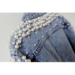 Giacca di jeans corta - con perle decorative