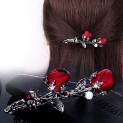 Épingle à cheveux vintage - roses rouges / perle / cristaux