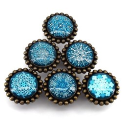 Maniglie per mobili rotonde - pomelli - fiocchi di neve in cristallo bianco/blu - 6 pezzi