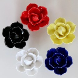 Poignées de meubles en céramique - en forme de fleur de lotus - 10 pièces