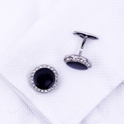 Boutons de manchette noirs ronds élégants avec cristaux