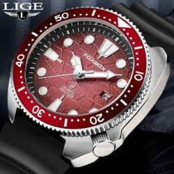 LIGE - Montre à quartz en acier inoxydable - étanche - bracelet en silicone - rouge