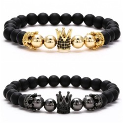 Bracelet perlé noir - couronne décorative / boules