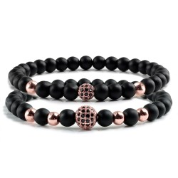 Bracelet perlé pierre noire - boules de cristal décoratives - 2 pièces