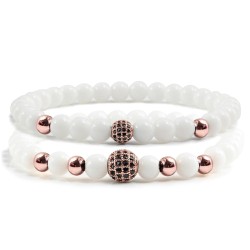 Bracelet perlé pierre blanche - boules de cristal décoratives - 2 pièces