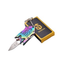 Mini couteau de poche pliant - avec porte-clés - acier inoxydable