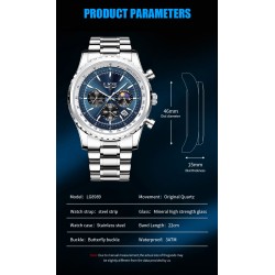 LIGE - montre à quartz de luxe - lumineuse - acier inoxydable - étanche - bleu