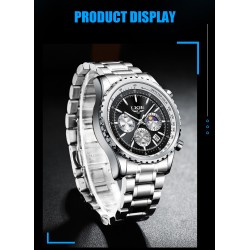 LIGE - montre à quartz de luxe - lumineuse - acier inoxydable - étanche - noire