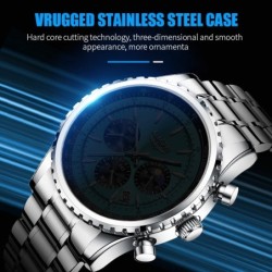 LIGE - montre à quartz de luxe en acier inoxydable - lumineuse - bracelet en cuir - étanche - or rose / blanc