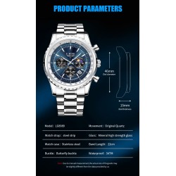LIGE - montre à quartz de luxe en acier inoxydable - lumineuse - bracelet en cuir - étanche - or rose / blanc