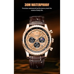 LIGE - orologio al quarzo di lusso in acciaio inossidabile - luminoso - cinturino in pelle - impermeabile - blu