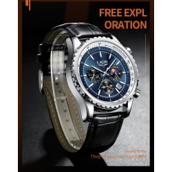 LIGE - orologio al quarzo di lusso in acciaio inossidabile - luminoso - cinturino in pelle - impermeabile - blu