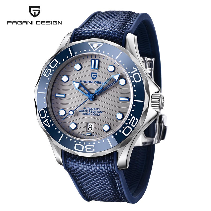 PAGANI DESIGN - orologio meccanico - acciaio inossidabile - impermeabile - cinturino in nylon - blu