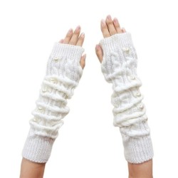 Long knitted gloves - fingerless - with decorative pearls