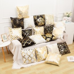 Decorative cushion cover - golden leaves / geometric pattern - 45cm * 45cm