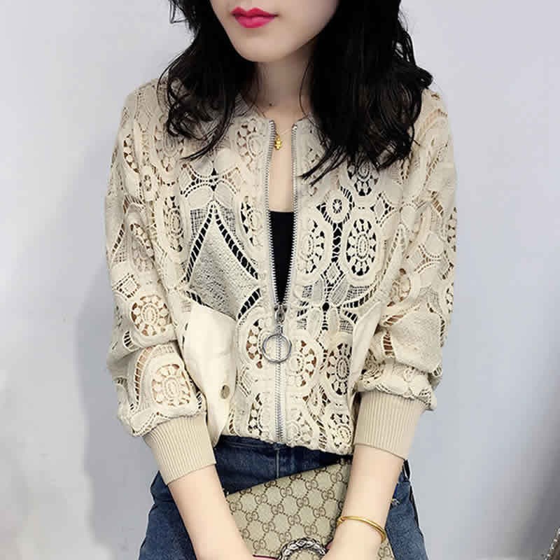 Long sleeve lace jacket - with a zipperJackets