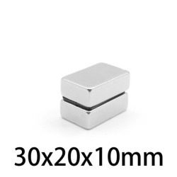 N35 - aimant néodyme - bloc rectangulaire puissant - 30mm * 20mm * 10mm