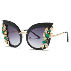 Fashionable cat eye sunglasses - decorative leaves / crystalsSunglasses
