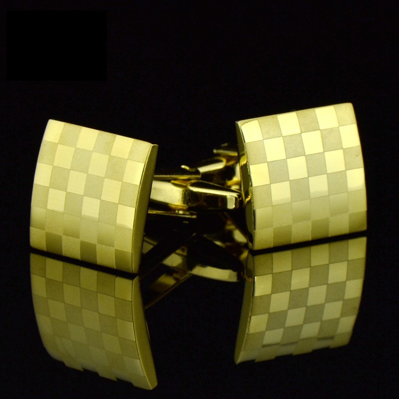 Square gold cufflinks - laser check boardCufflinks