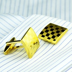 Square gold cufflinks - laser check boardCufflinks