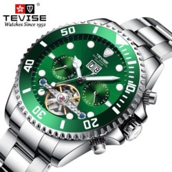 TEVISE - elegante orologio automatico - acciaio inossidabile - impermeabile - argento/verde