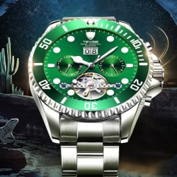 TEVISE - elegante orologio automatico - acciaio inossidabile - impermeabile - argento/verde