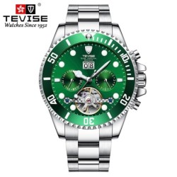 TEVISE - elegante orologio automatico - acciaio inossidabile - impermeabile - argento/verde