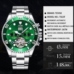 TEVISE - montre automatique élégante - acier inoxydable - étanche - or / vert