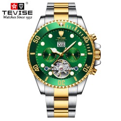 TEVISE - elegante orologio automatico - acciaio inossidabile - impermeabile - oro/verde