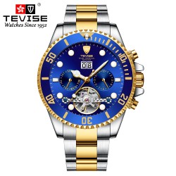 TEVISE - elegante orologio automatico - acciaio inossidabile - impermeabile - oro/blu