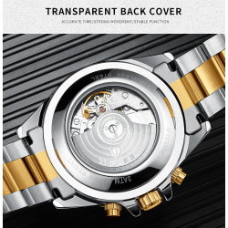 TEVISE - elegante orologio automatico - acciaio inossidabile - impermeabile - argento/nero