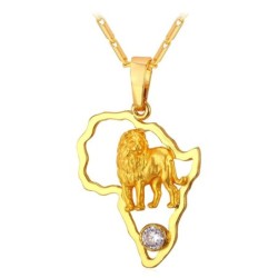 Carte d'Afrique / pendentif lion - avec collier
