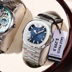 POEDAGAR - elegante orologio al quarzo - impermeabile - acciaio inossidabile - blu