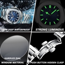 POEDAGAR - montre à quartz élégante - étanche - acier inoxydable - noir