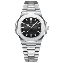 POEDAGAR - elegante orologio al quarzo - impermeabile - acciaio inossidabile - nero