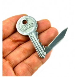 Folding key shape knife - with keyring - stainless steelKeyrings