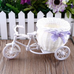 Vélo blanc en plastique - panier de fleurs décoratif - conteneur