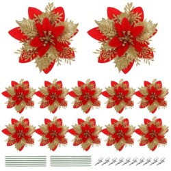 Roses scintillantes - Décoration de sapin de Noël - 12 pièces